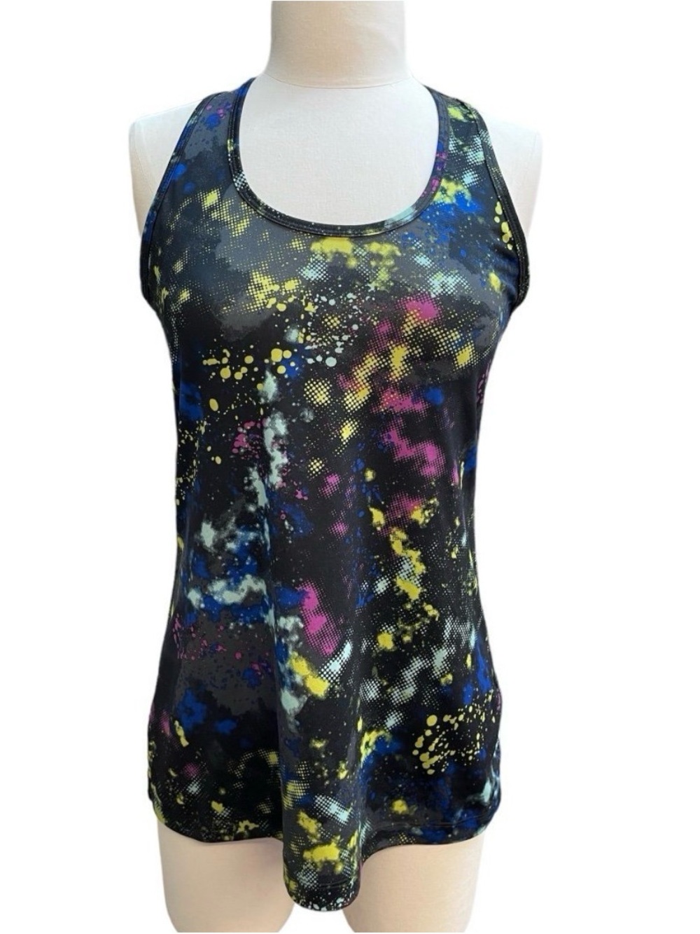lukka Black Splatter-Print Racerback Tank with Blue, Yellow & Pink Accents
